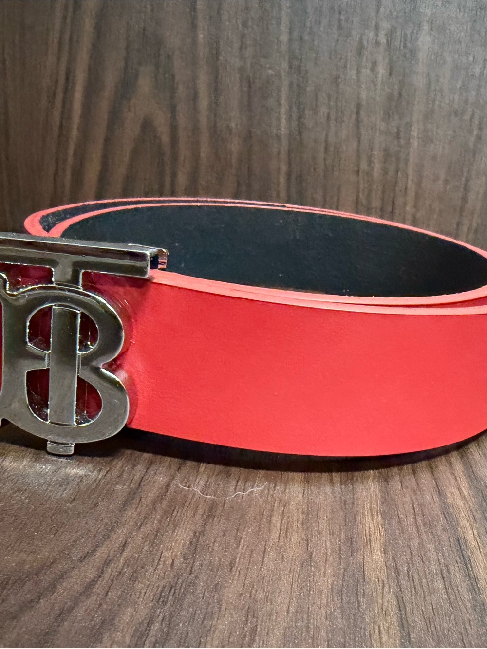 Burberry Red Leather TB Monogram Belt with Silver Buckle - Picture 3 of 3